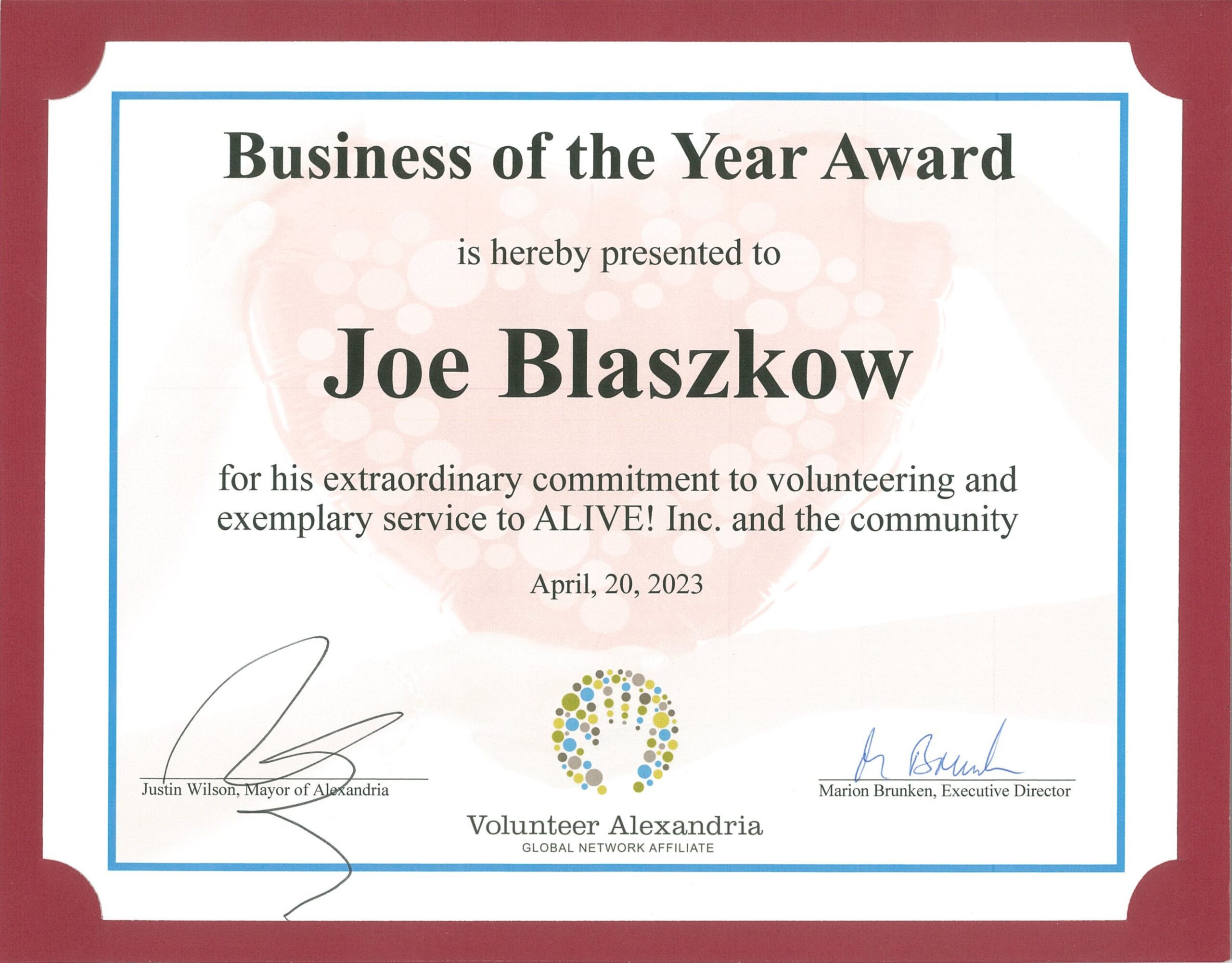 The Award Citation itself!